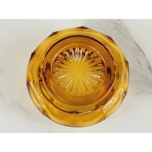 Depression Amber Glass Bowl Powder Vanity Jar w/o Lid 80's Art Decor 4 3/4" Vtg - Picture 11 of 12